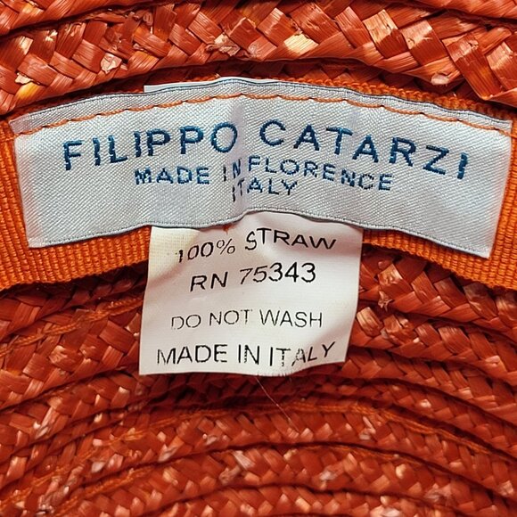 Vtg 20s 30s Italian Filippo Catarzi Womens Orange Woven Straw Bucket Hat Flapper - Picture 2 of 7